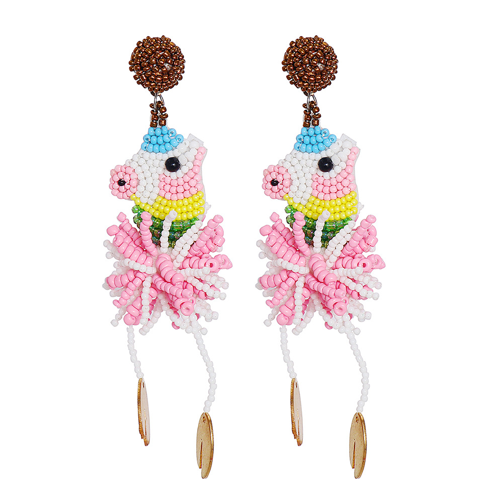 Fashion Pink Colorful Rice Bead Woven Earrings