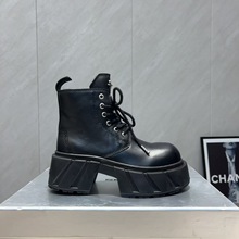 高定2025秋冬圆头复古十字花厚底增高马丁靴系带短靴骑士靴百搭女
