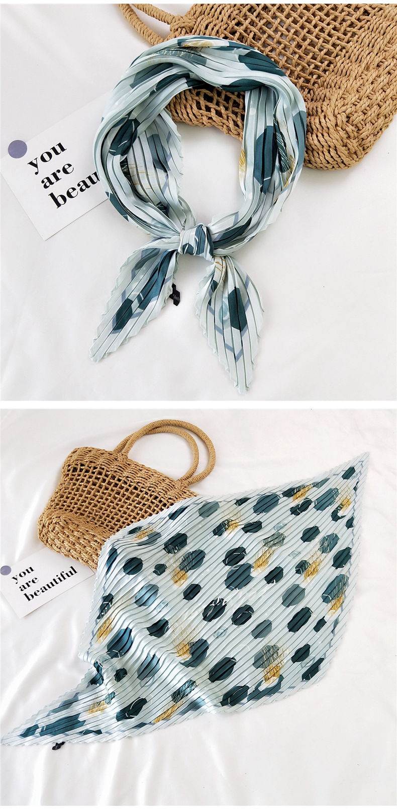 45g Weight Silk Scarf Classification Travel Occasion Silk Material Unisex Gender Sweet Style Khaki, Grey, White, Red, Green, Blue, Yellow, Black Color Korean Pleated Silk Square Scarf 23