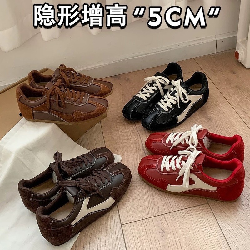 真皮厚底内增高德训鞋女2025新款休闲百搭复古拼色阿甘鞋运动板鞋|undefined