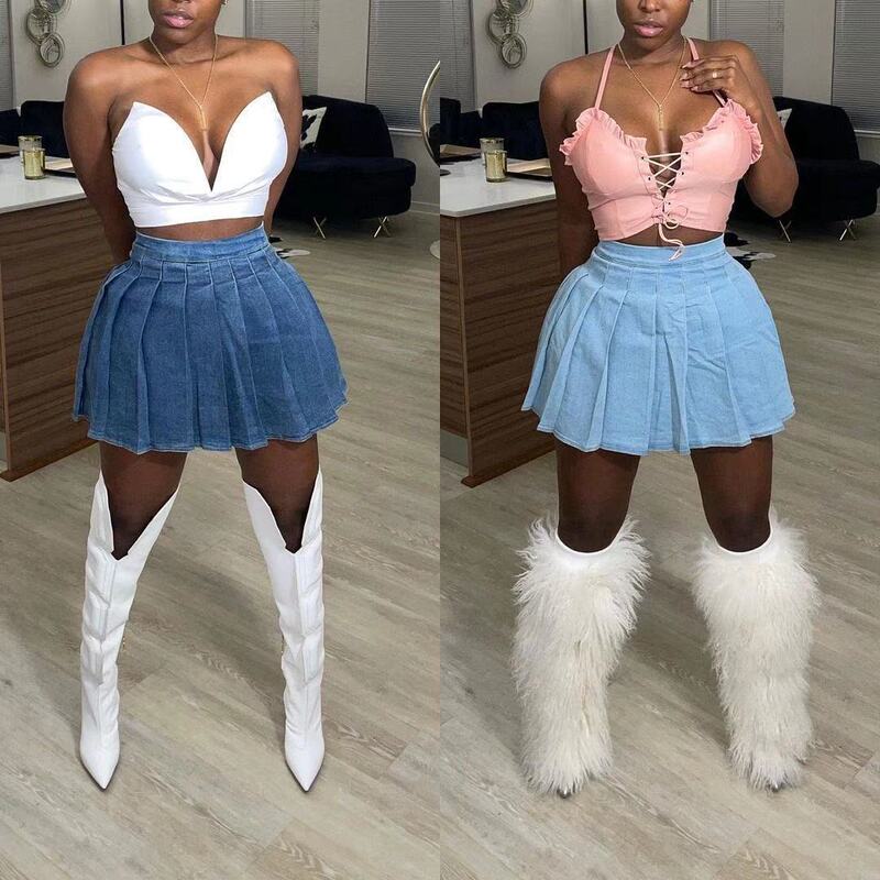 D8429 2021 New Product Aliexpress Amazon European and American Fashion Casual Denim Skirt Pleated Skirt Ready for Sale D8429 2021 New Product Aliexpress Amazon European and American Fashion Casual Denim Skirt Pleated Skirt Ready for Sale