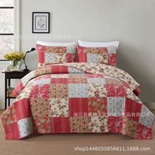 外贸原单美式拼布绗缝被全棉米粒绣工艺床盖空调被夏凉被三件套