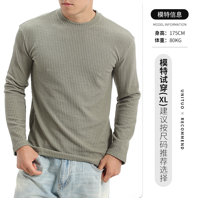 Otoño y invierno ropa de hombre lujosa alta sensación de cuello redondo de punto camiseta de manga larga simple camiseta de hilo de núcleo camiseta superior hombre