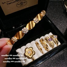 意大利复古拉丝荆棘藤蔓宝石戒指 Vintage镀18K金 拉丝小花朵戒指