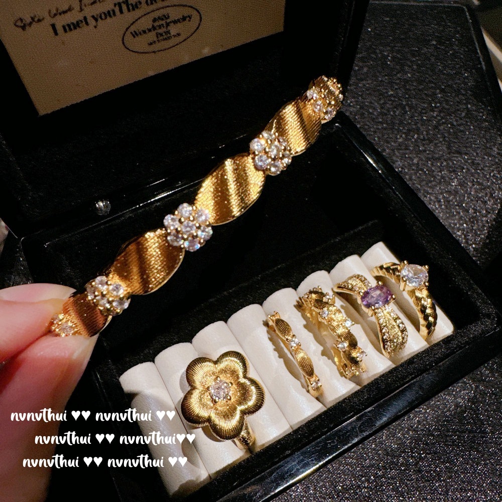 italian vintage brushed thorns vine gemstone ring vintage 18k gold plating brushed little flower ring