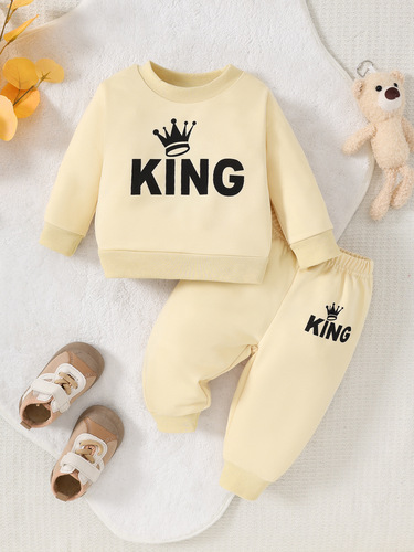Women's Children's A-to-Z Printed Long-Sleeve Sweatshirt and Pants Set for Autumn and Winter Daily Outings