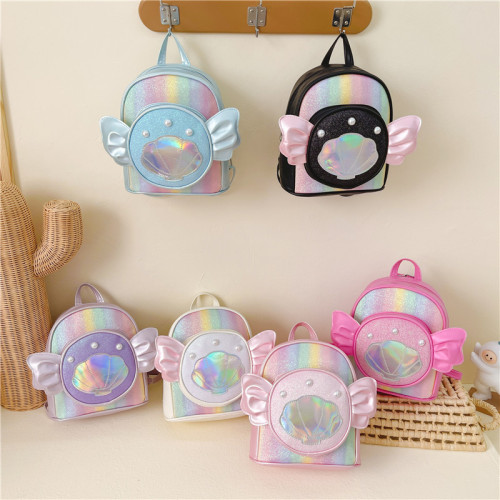 Children's small bag, cute little girl PU wings backpack, stylish princess travel backpack, girl's school bag