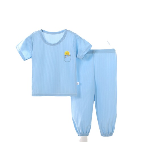 Children's short-sleeved baby boy suit summer anti-mosquito pants boys and girls summer clothes baby ice silk short-sleeved pajamas home clothes