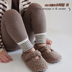 Children's winter velvet thickened nine-point pants for baby girls with openable crotch striped ankle shearling leggings warm cotton