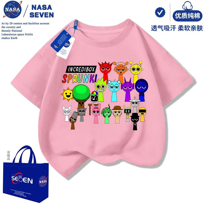 NASA リズムボックス子供用ピュアコットン Tシャツ西洋スタイル夏 sprunki オルゴール半袖トップス男の子と女の子用|undefined
