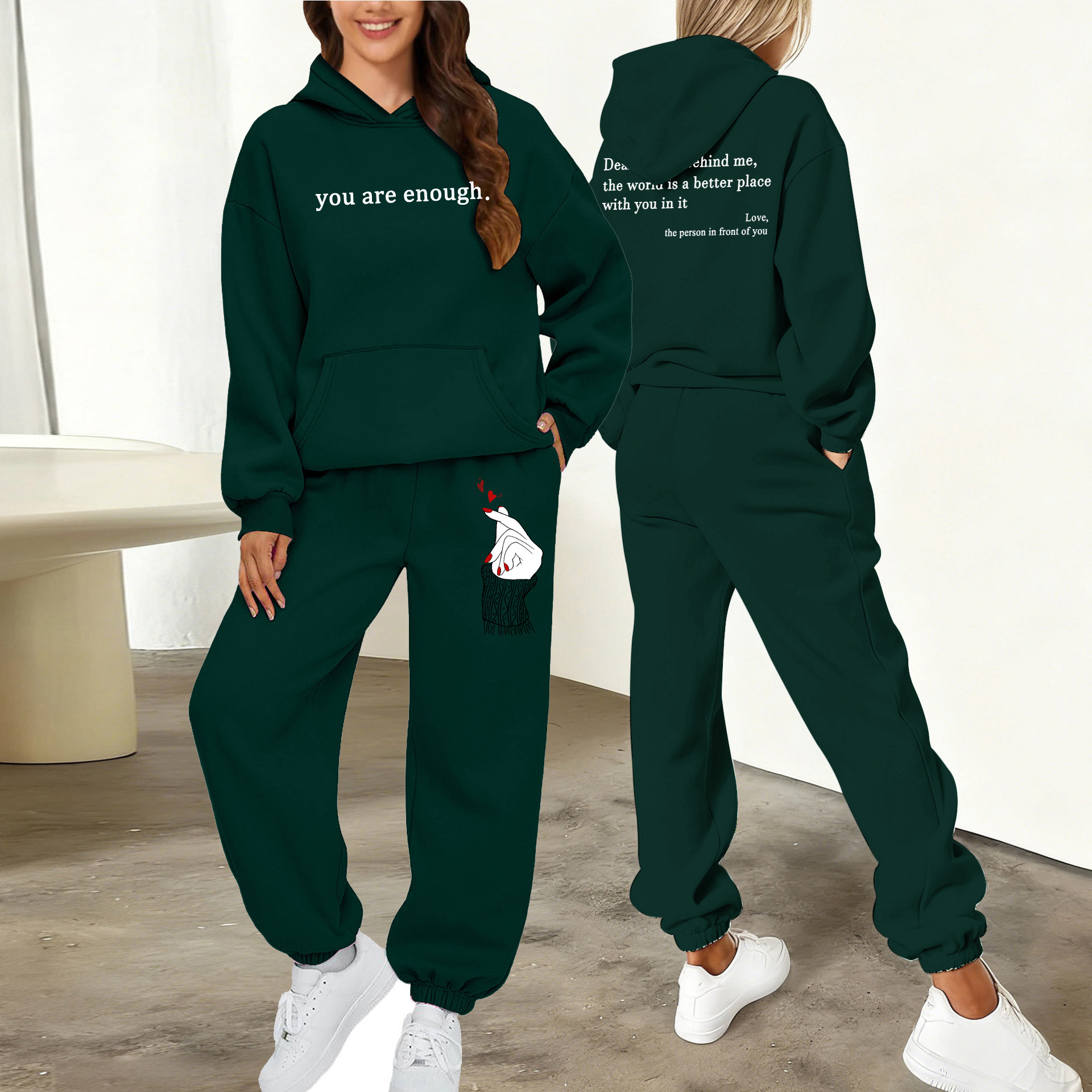 European And American Style Sporty Casual Hooded Sweatshirt Set for Women Long Sleeved Quarter Length Fashion New 2026_ecoleips.com