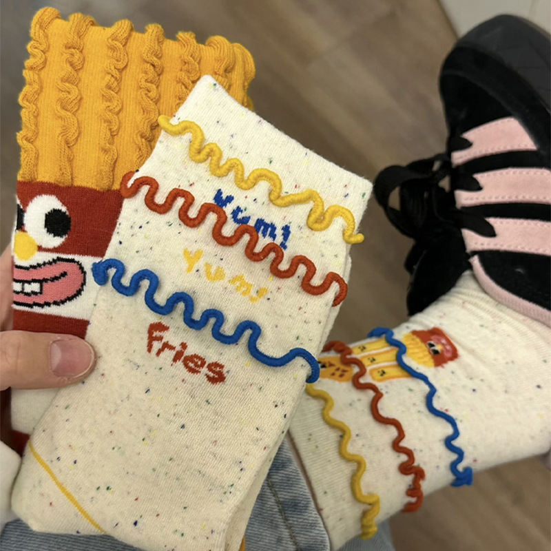 Ugly cute cartoon French fries socks women's mid-calf length socks ins trendy cotton socks spring and autumn Japanese cute funny autumn and winter stockings Ugly cute cartoon French fries socks women's mid-calf length socks ins trendy cotton socks spring and autumn Japanese cute funny autumn and winter stockings
