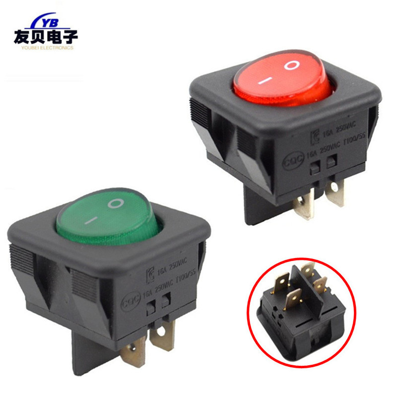 正方形船型开关 RK1-05 带灯4脚2挡红绿电源翘板制冰机吸氧机开关