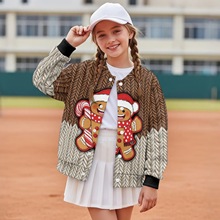 亚马逊新款跨境儿童长袖外套圣诞姜饼人印花单排扣棒球服一件起订