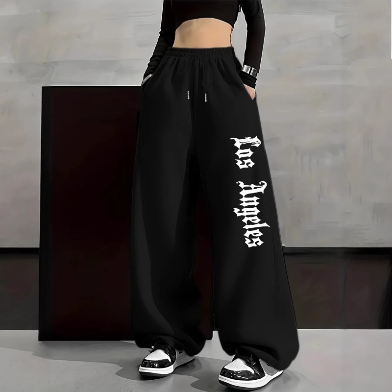 Women's Wide-Leg High-Waisted Adjustable Drawstring Pants with Pockets, Casual Lightweight Letter-Print Wide-Leg Pants Women's Wide-Leg High-Waisted Adjustable Drawstring Pants with Pockets, Casual Lightweight Letter-Print Wide-Leg Pants
