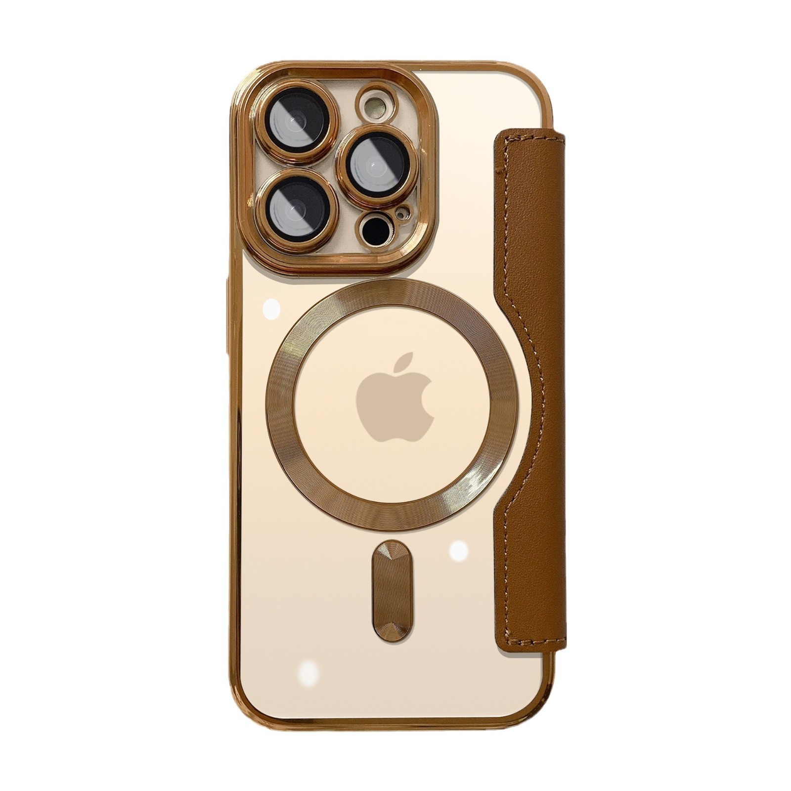 Aplicable Apple 16promax funda para teléfono móvil escudo dorado galvanizado funda de cuero magnético iPhone15/16E funda con todo incluido