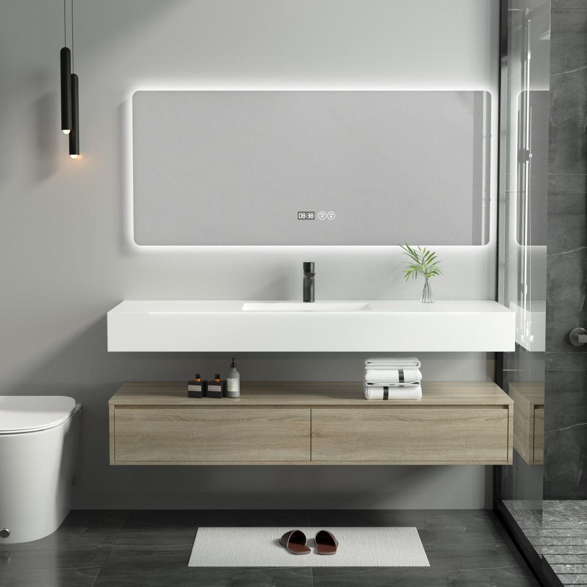 Bathroom rock plate integrated seamless ceramic basin, solid wood cabinet combination, washbasin, washbasin, seamless basin, bathroom Specification drawing