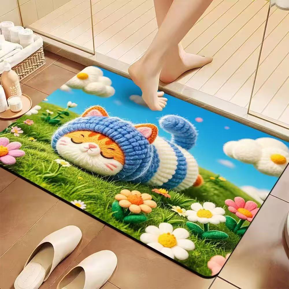 3D estereoscópico alfombra de suelo de baño inodoro puerta de absorción de agua alga de barro esterilla antideslizante inodoro doméstico puerta de entrada esterilla