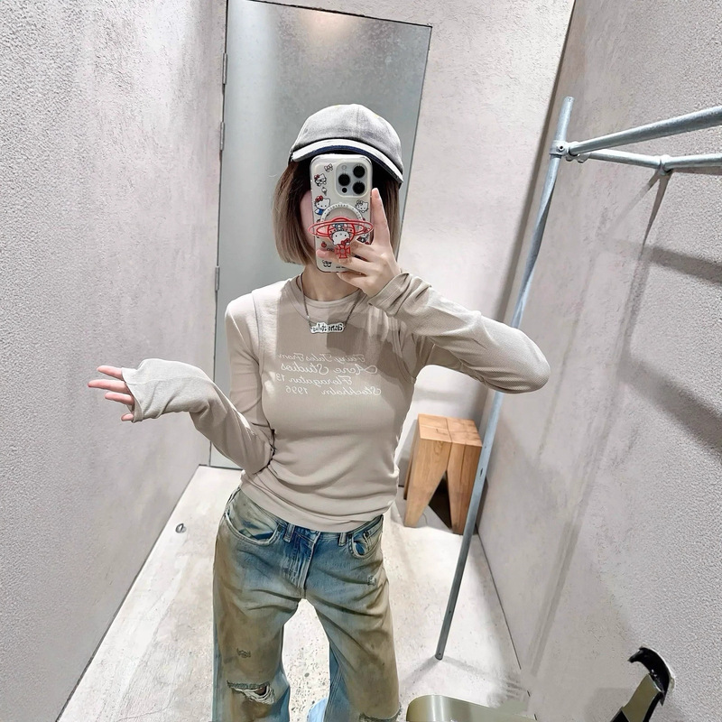高品质 25ss早秋新款字母印花假两件长袖T恤女|undefined