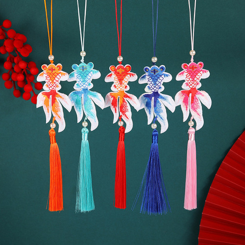 Ancient style koi embroidery sachet pendant, creative tassel car pendant gift, ethnic style Hanfu sachet accessories