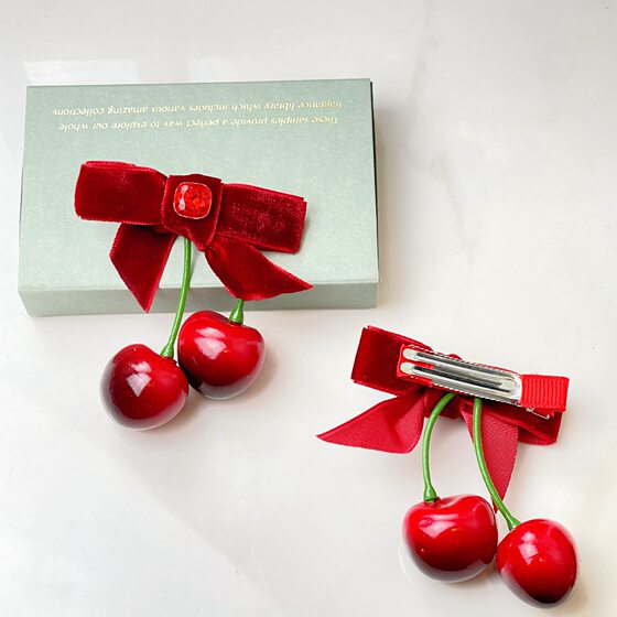 New Fashion New Red Cherry Hair Accessories Velvet Bow Hairpin Women's Cute Bangs Small Clip Hairpin Headwear