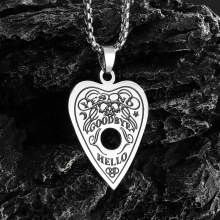 欧美不锈钢滴油字母项链 “你好,再见”爱心吊坠心形朋克风调节链