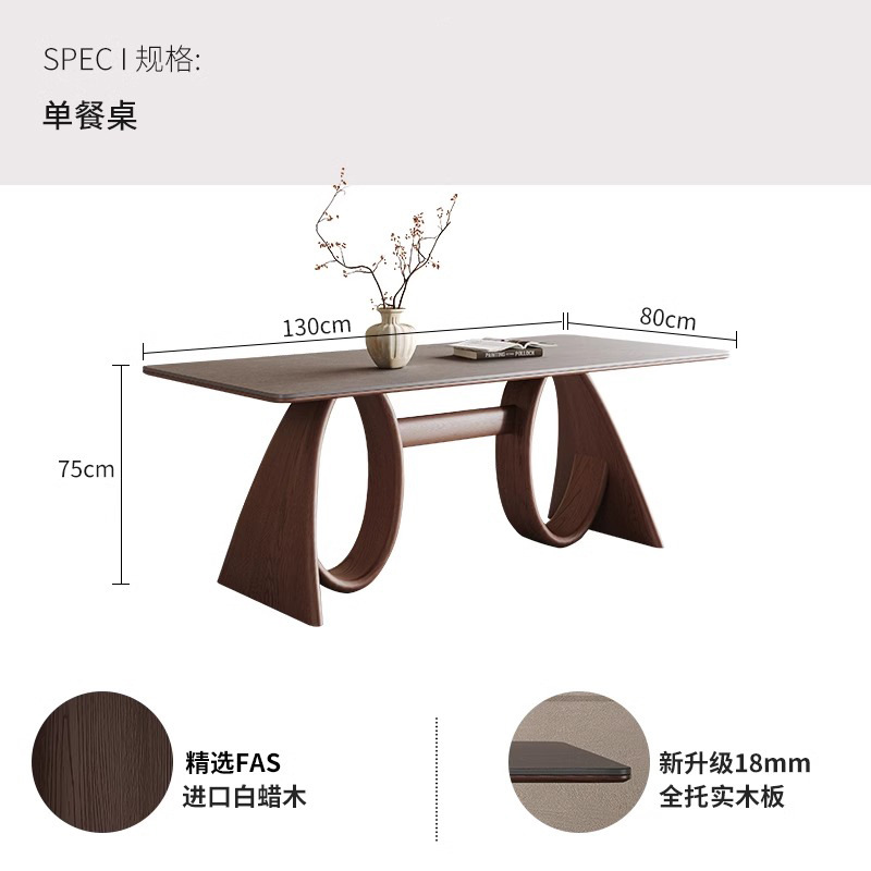 Mesa de comedor de madera maciza retro americana de estilo medio 2025 nuevo estilo francés moderno y simple placa de roca hogar hogar pequeño apartamento