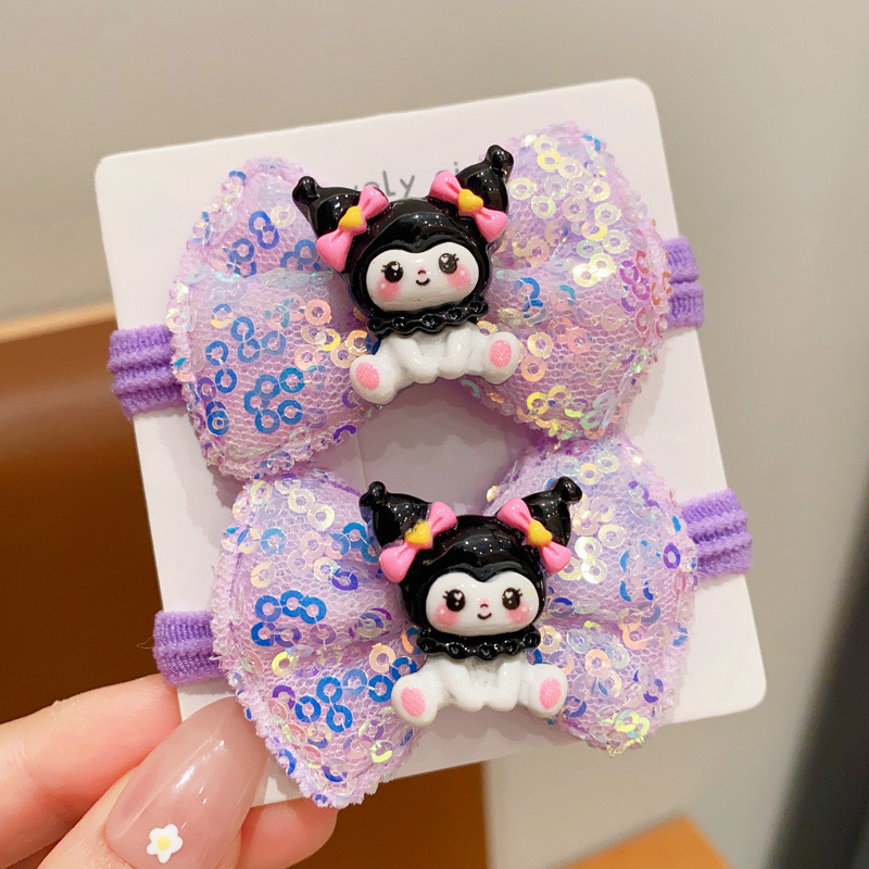 Anillo de toalla de color púrpura para niños de dibujos animados lindos bolas de cabeza de caballo cola de cabello corda de cabello de la niña arco elástico