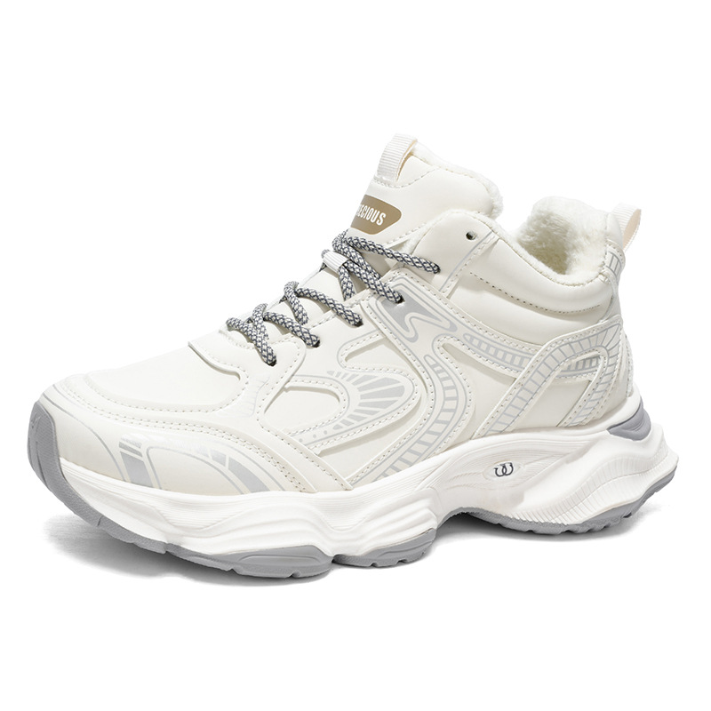Winter Men's Shoes, Fleece-Lined High-Top Sneakers For Men, Trendy Versatile Thick-Soled Warm Cotton Casual Dad Shoes_vogvips.com