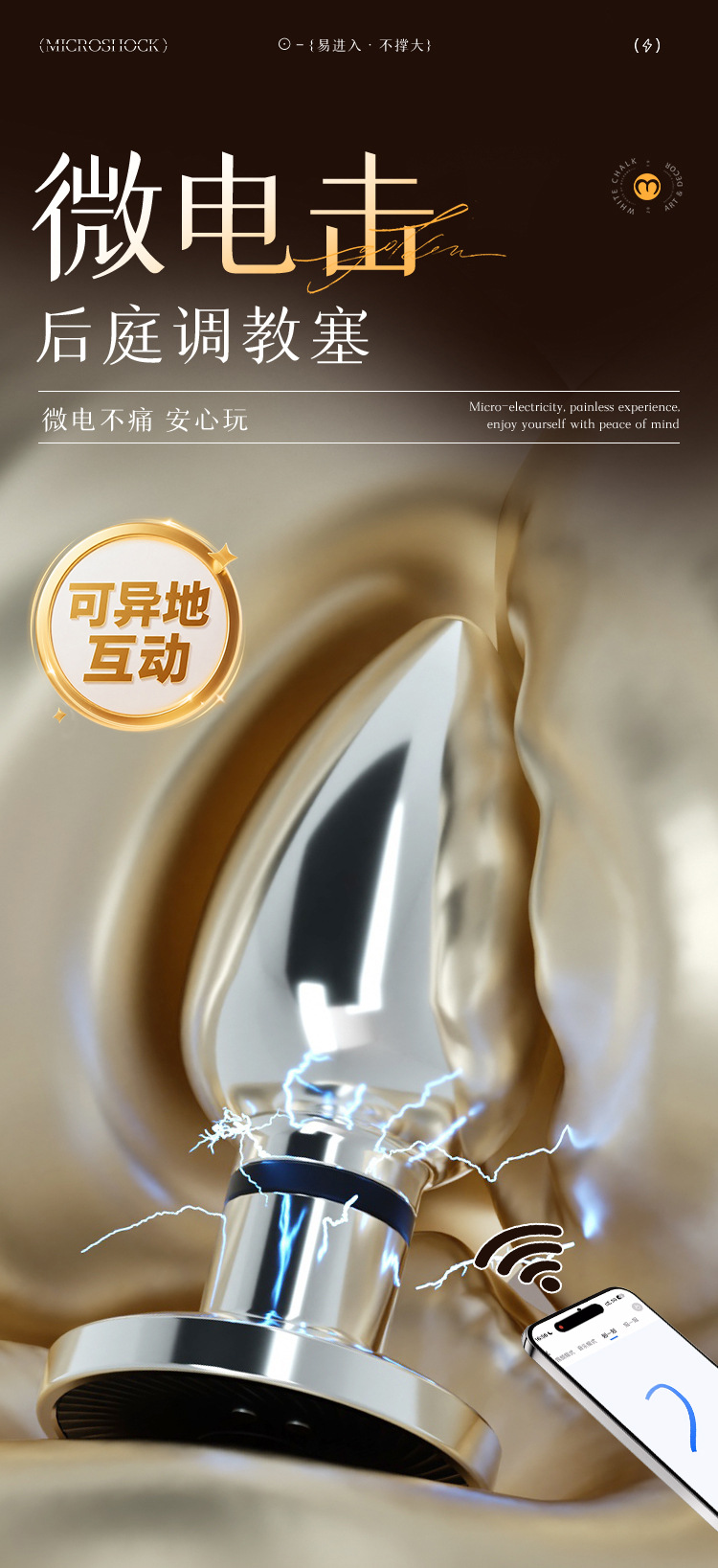 Mystery Lady Metal Electric Shock Anal Plug, Silver, Unisex Adult Anal Training Device — detail image 4
