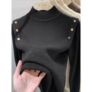 Autumn and Winter Breastfeeding Clothes Knitted Base Shirt New Button Knitted Sweater Top Half High Neck Thickened Breastfeeding Sweater