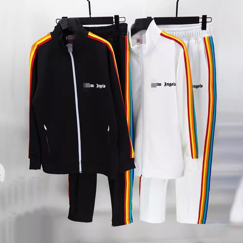 Right Edition Palm Palm Angel Striped Rainbow Pants Vintage Casual Sport Jacket Set