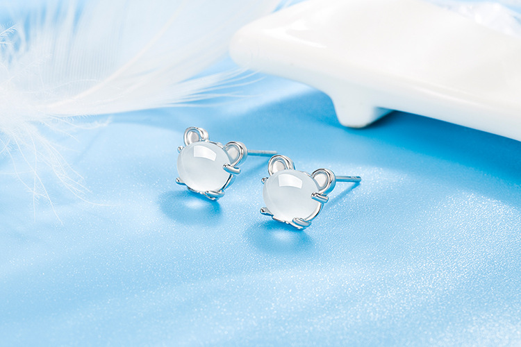 Fashion Cat Copper Ear Studs Inlay Natural Stone Copper Earrings 1 Pair