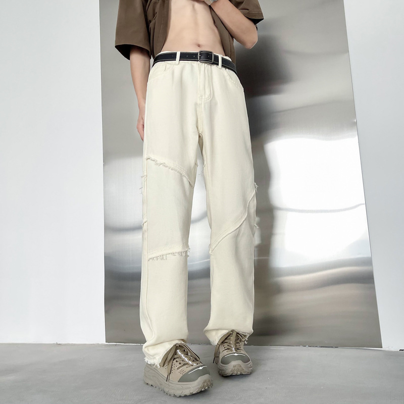 Jeans de empalme masculinos primavera y otoño piernas anchas sensación de colgar pantalones rectos sueltos nicho sensación de diseño de estilo americano de alta calidad
