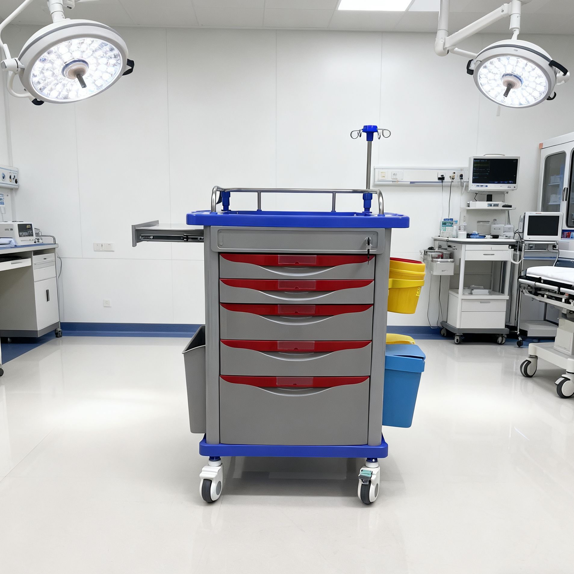 医用急救车病房移动输液车加厚ABS麻醉车静音抗菌材质