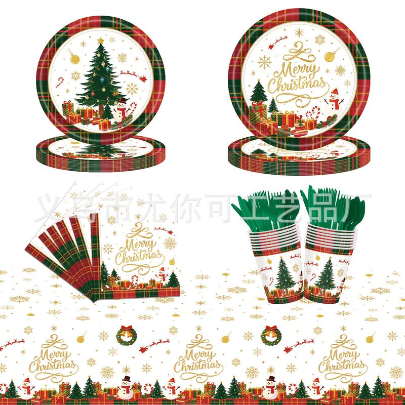 New Red and Green Christmas Themed Party Decoration Supplies Disposable Tablecloth Paper Plates Paper Towels Paper Cups Tableware Set New Red and Green Christmas Themed Party Decoration Supplies Disposable Tablecloth Paper Plates Paper Towels Paper Cups Tableware Set