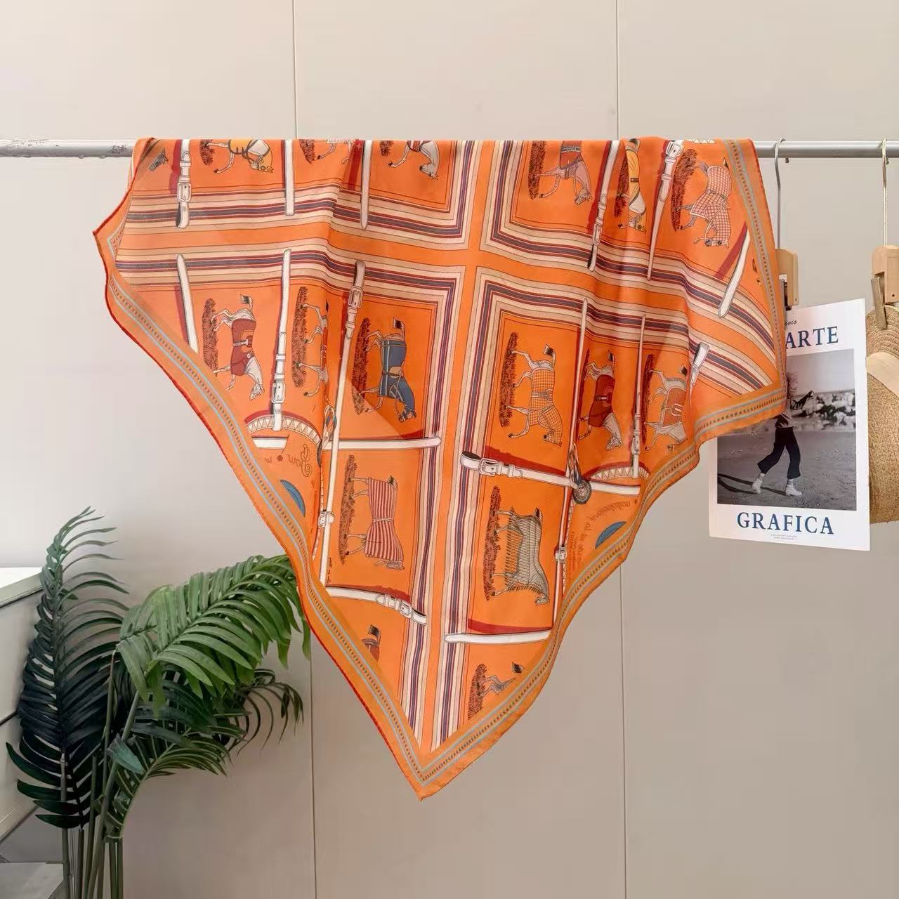 Double-Sided Printed Large Square Scarf for Spring and Autumn, Authentic Version, High-End Imitation Silk Scarf, Sun Protection Shawl, Thin Veil