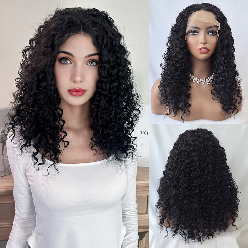 Cross-border supply 13*4 lace front wig, middle-parted short curly hair, 14-inch fluffy African small curls, high-temperature synthetic fiber, full wig