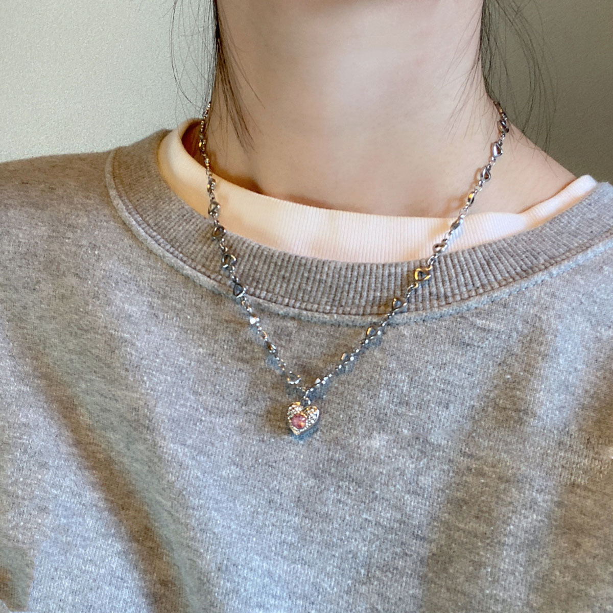 Fashion Heart Shape Copper Inlay Zircon Pendant Necklace 1 Piece