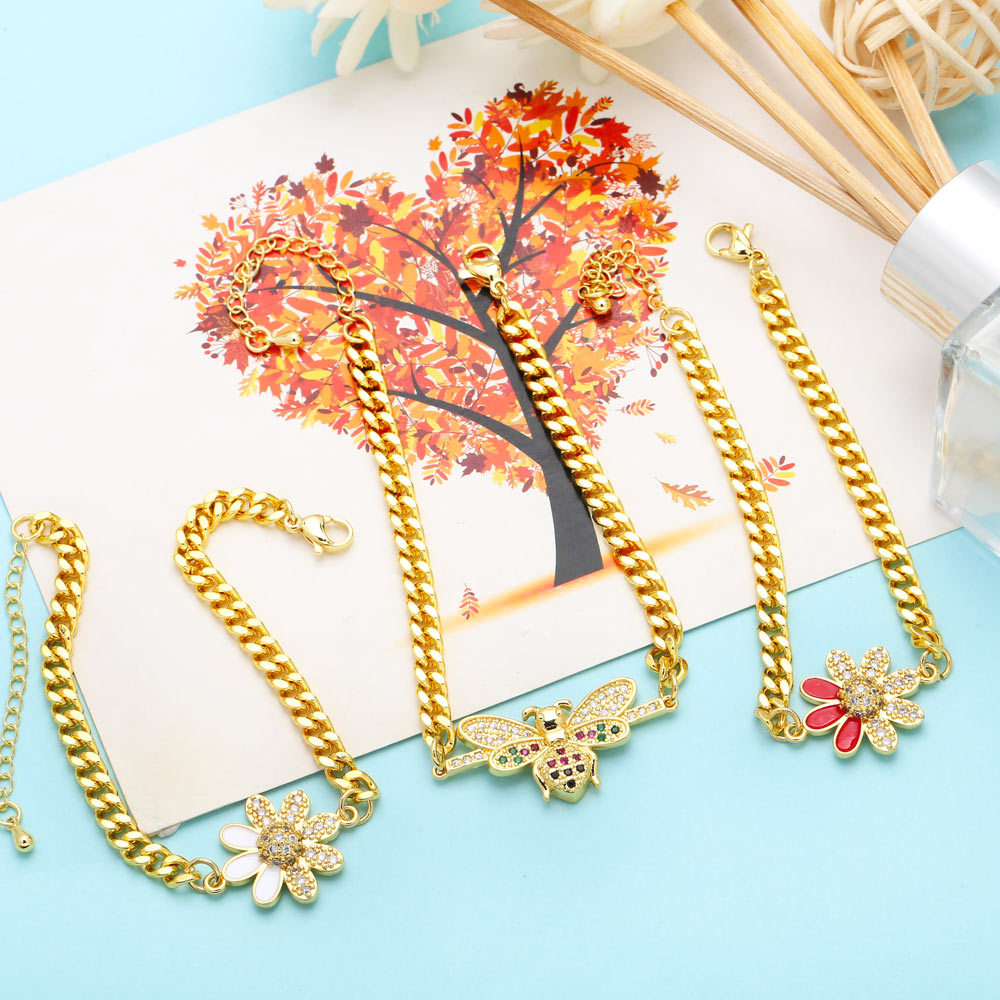 Fashion Flower Copper Inlay Zircon Bracelets 1 Piece