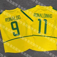 2002年ワールドカップ ブラジル代表ユニフォーム 9番ロナウド 11番ロナウジーニョ クラシックレトロサッカーユニフォーム