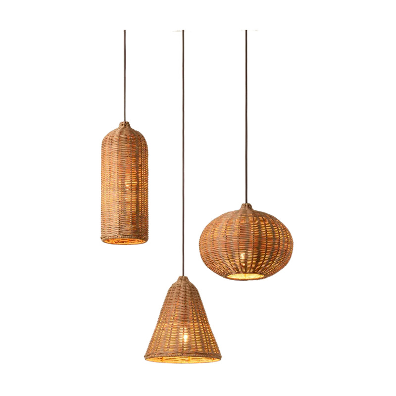 Araña de ratán lámparas de estilo japonés lámpara de sala de té de estilo silencioso pastoral comedor sala de estar Lámpara decorativa B & B lámparas de sala de estar