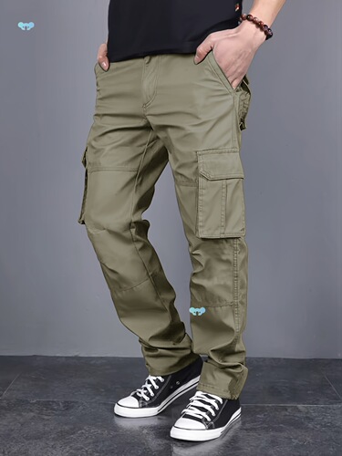 Men's Classic Solid Color Straight Leg Pants with Multiple