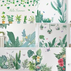 跨境熱帶綠植龜背葉盆栽臥室宿舍客廳玄關家居牆貼裝飾自粘批發