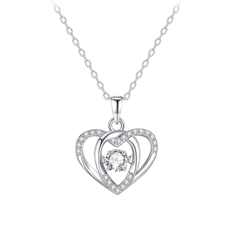 999 Silver Beating Heart Necklace Women's Smart Heart-shaped Autumn and Winter Collarbone Chain Valentine's Day Gift Zirconium Pendant