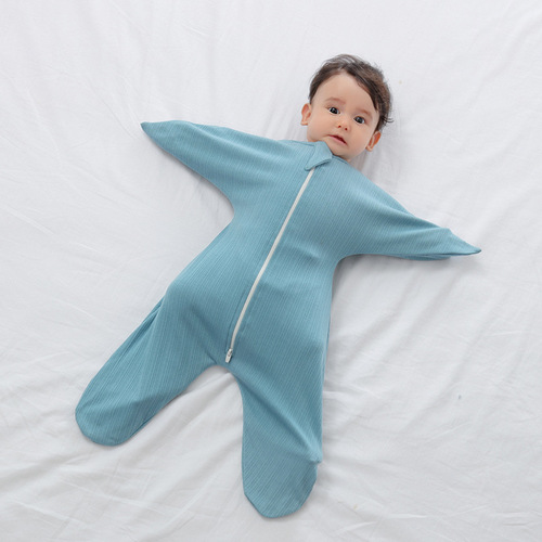 Starfish baby one-piece romper cotton high elastic newborn swaddle spring and summer bag hand anti-face scratching split leg sleeping bag