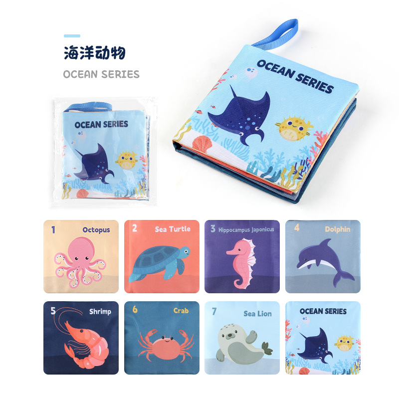 Libro de tela tridimensional para bebés juguetes de Educación Temprana de 4 lados de 8 páginas personaje de comida cognición animal libro de tela para bebés libro De Palma inglesa
