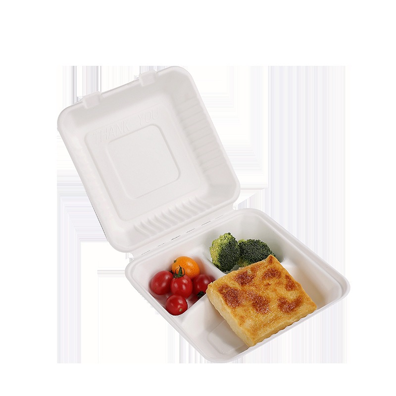 Caja de hamburguesas americana de 8 pulgadas y 9 pulgadas, lonchera de pulpa de una pieza desechable, lonchera, caja de embalaje, caja bento degradable