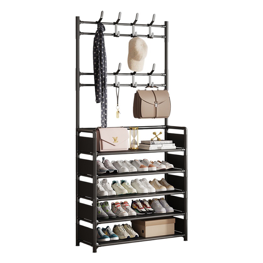 Zapatero simple en la puerta, zapatero de almacenamiento multifuncional todo en uno para el hogar, zapatero y sombrerería, área pequeña, conjunto de estantes de almacenamiento de varias capas