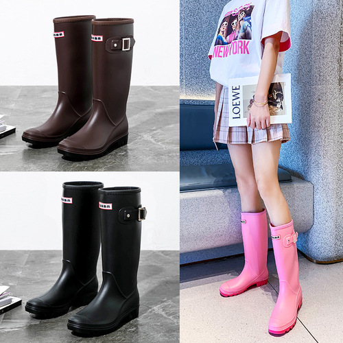 French thick bottom fashion high boot women's rain shoes wedge PVC rain boots soft slim riding boots long tube water shoes cross-border